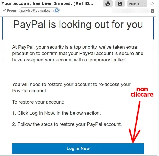 La truffa email di paypal limitato