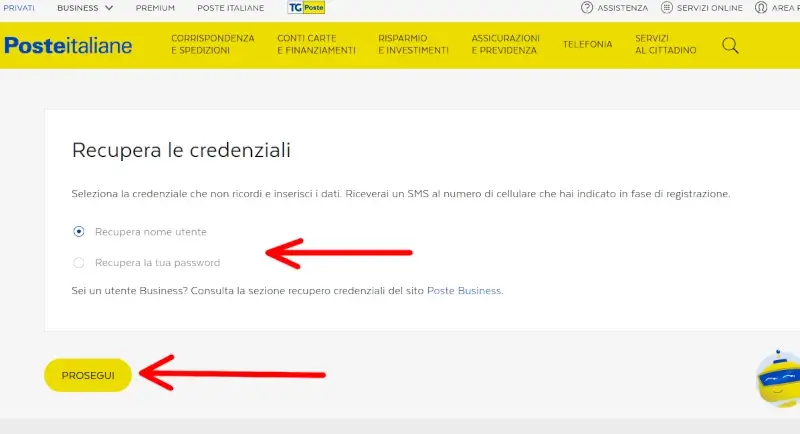 Recupera la tua password myposte