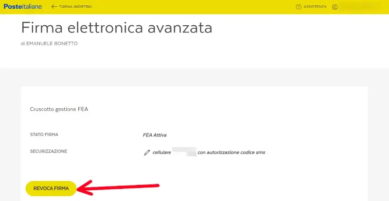 Revoca della firma elettronica avanzata di Poste Italiane