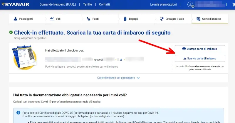 Stampa e scarica la carta di imbarco per il tuo volo ryanair