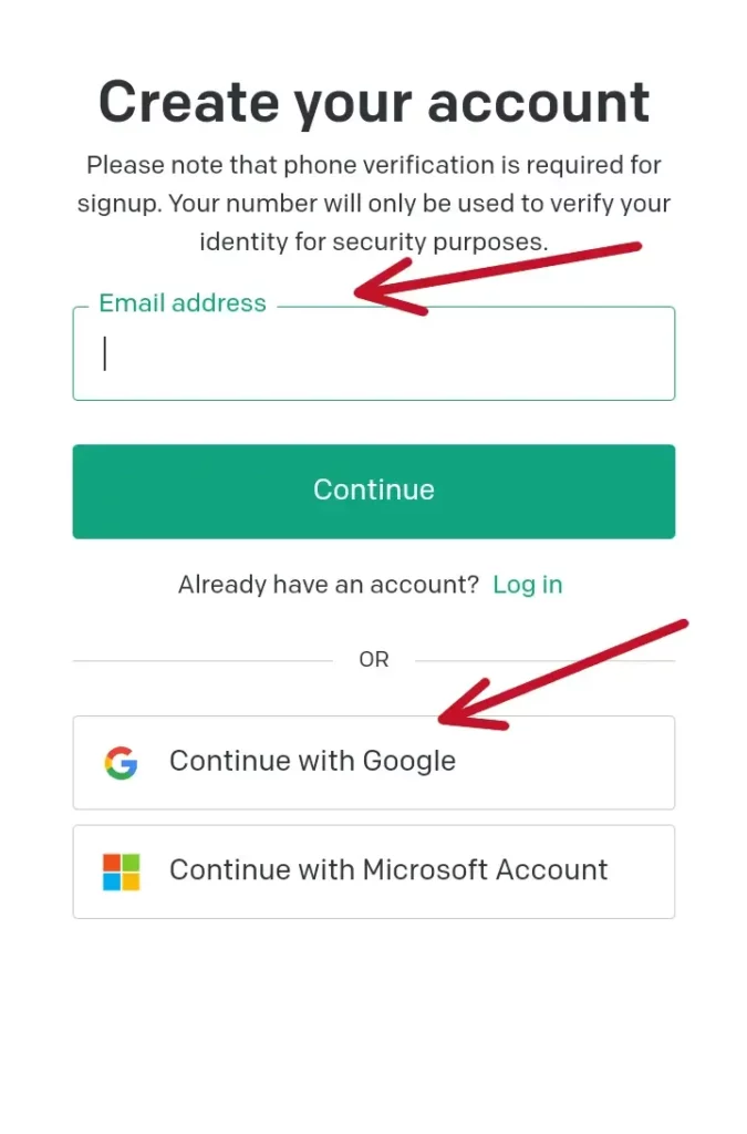 Puoi creare un account con mail o account microsoft o google