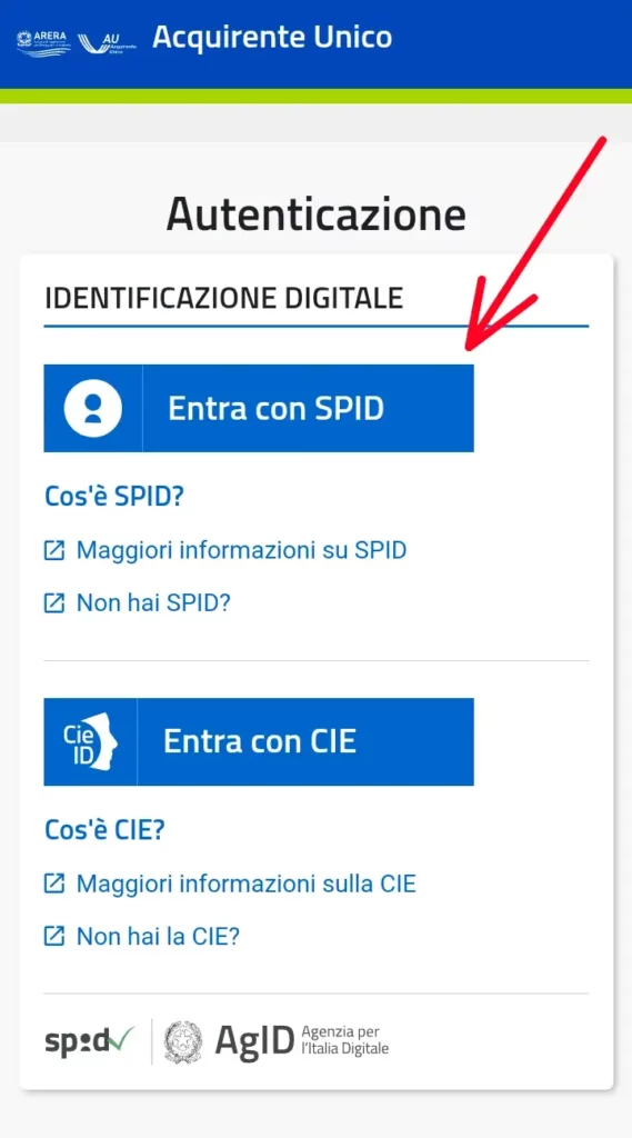 entra sul portale dei consumi usando lo spid o la cie