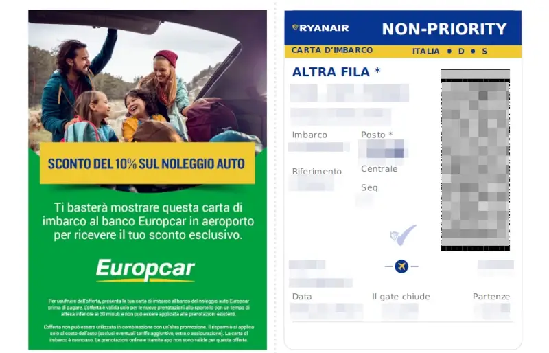 Esempio di biglietto Ryanair con check-in online fatto
