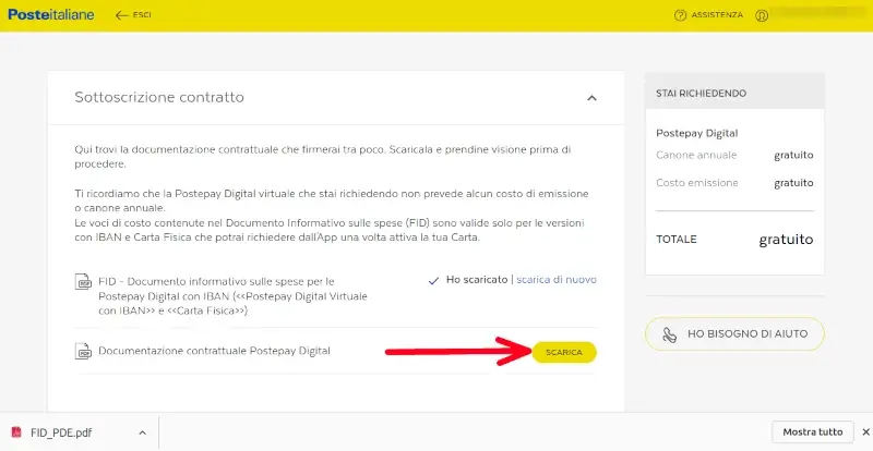 scarica tutta la documentazione e il contratto della postepay digital