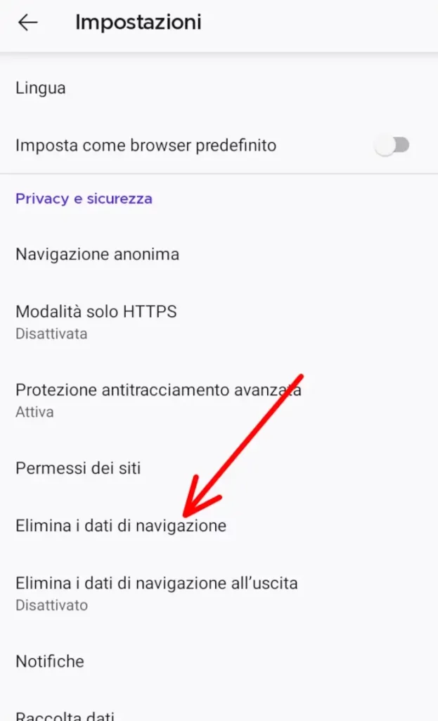 Elimina i dati di navigazione di Firefox dallo smartphone