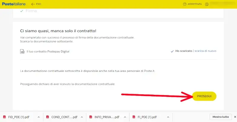 Prosegui per terminare la creazione della carta digitale