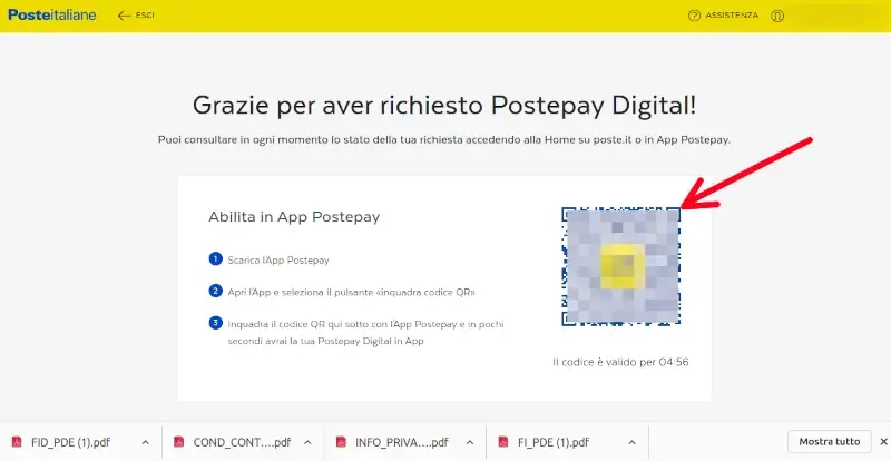 Inquadra il qr code per attivare la postepay virtuale