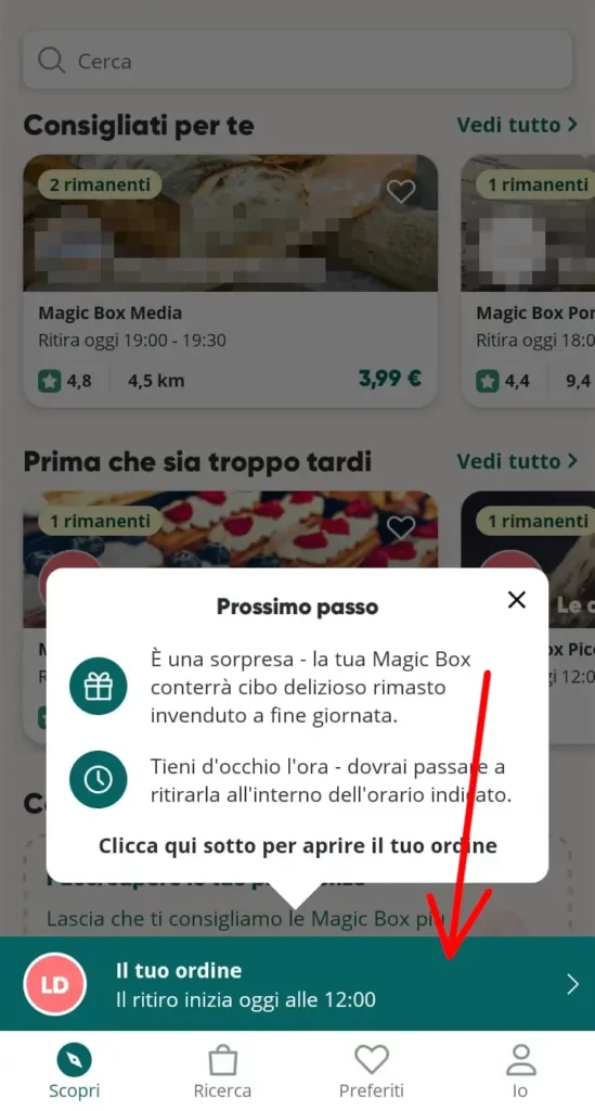 Le istruzione per andare a ritirare il cibo invenduto nella magic box all'orario