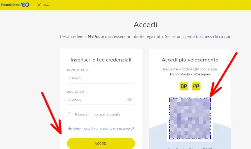 Accedi a poste italiane con le credenziali, spid, app bancoposta o app postepay