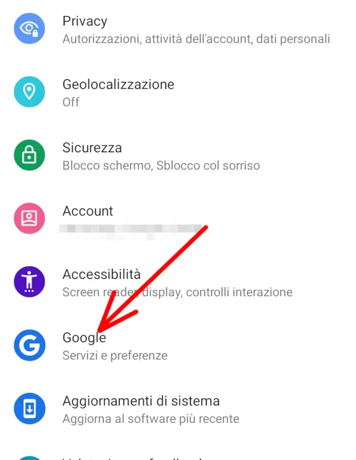 Vai sui servizi e preferenze google del tuo dispositivo android