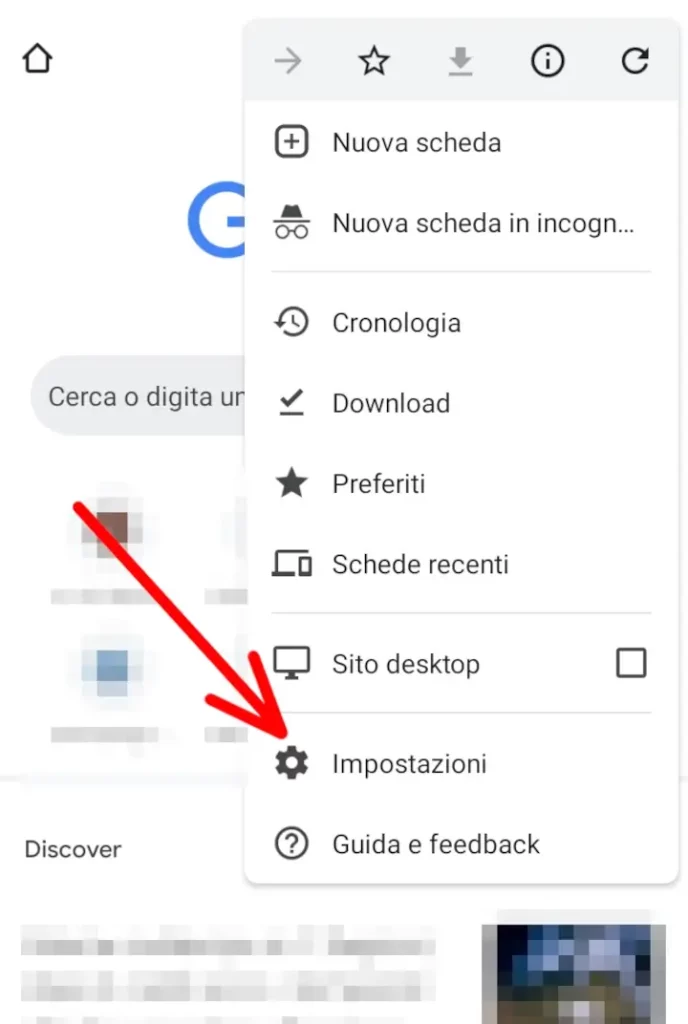 Clicca su impostazioni per eliminare o disattivare i cookie di chrome