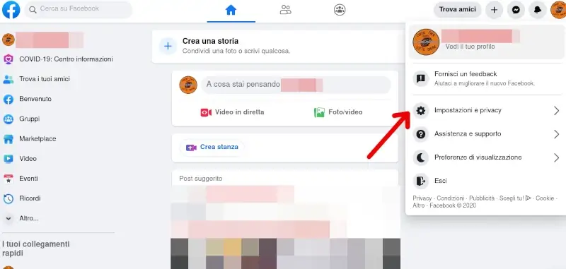 Impostazioni e privacy facebook per eliminare il profilo