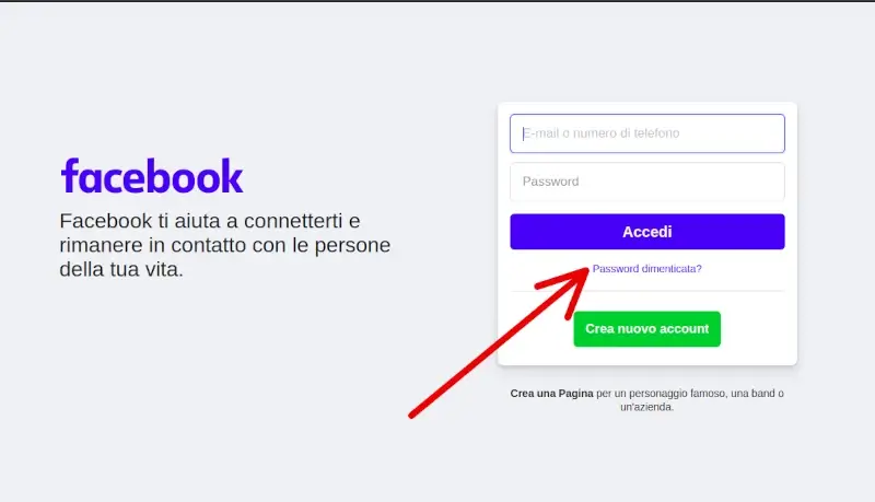 vai sul sito di facebook tramite il browser e clicca password dimenticata