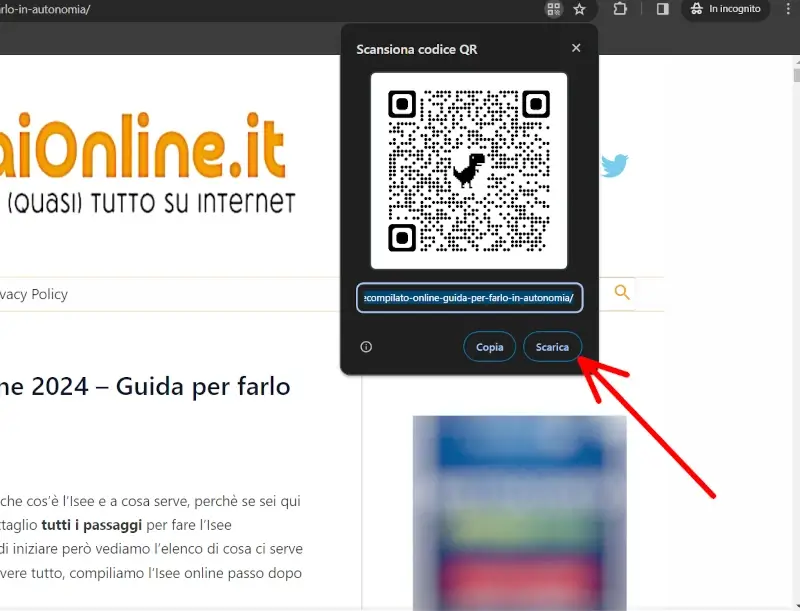 Scarica il codice della pagina web come immagine