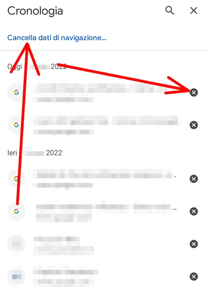 Cancella una per una le pagina oppure clicca cancella dati di navigazione