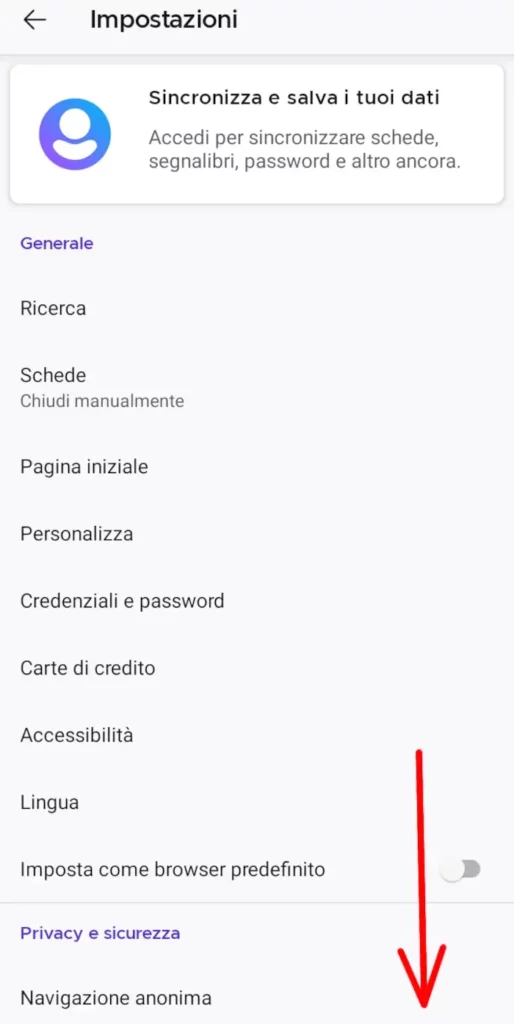 Vai nella sezione privacy e sicurezza per eliminare i cookie