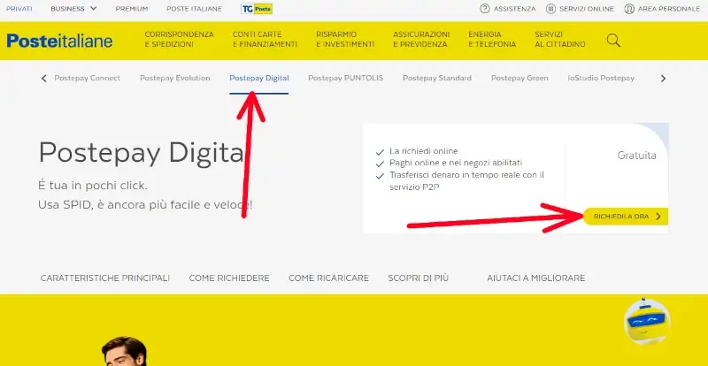 Su postepay digital clicca su richiedi ora