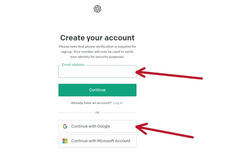 Crea un account su chat gpt con email o account google o microsoft