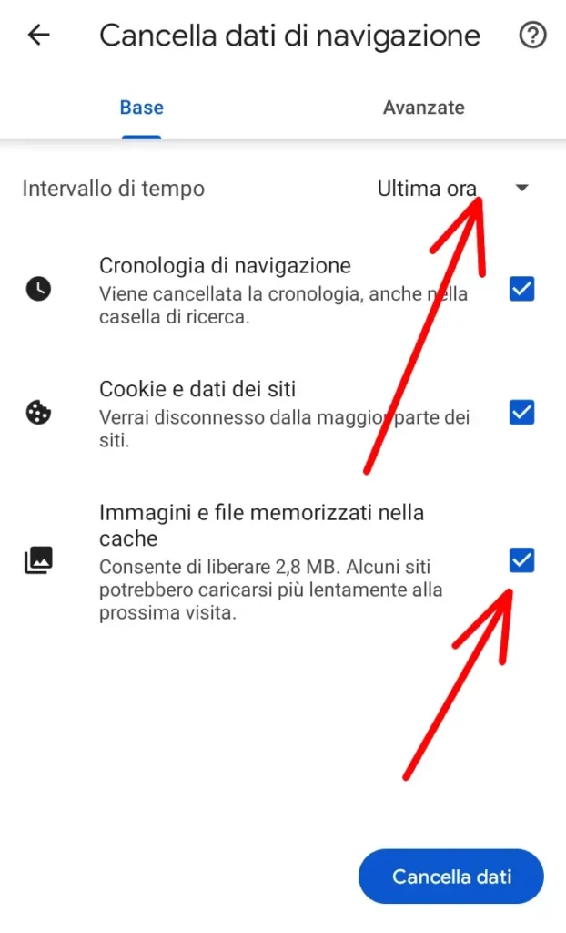 Scegli l'arco temporale per cui cancellare la cronologia