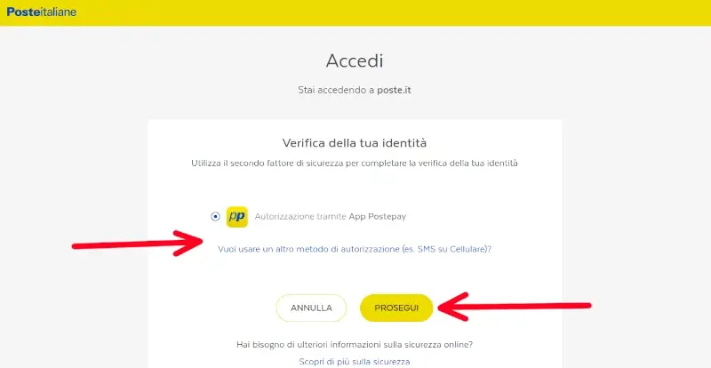 Autorizza tramite app postepay o altro per attivare la firma