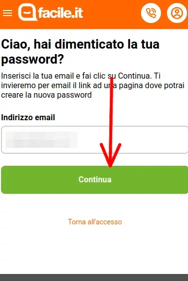 Clicca il link nella mail e imposta una nuova password per facile.it