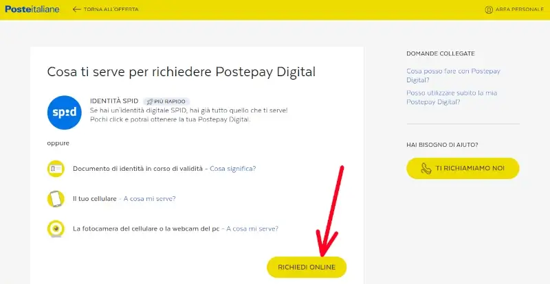 richiedi online per creare la tua postepay digital