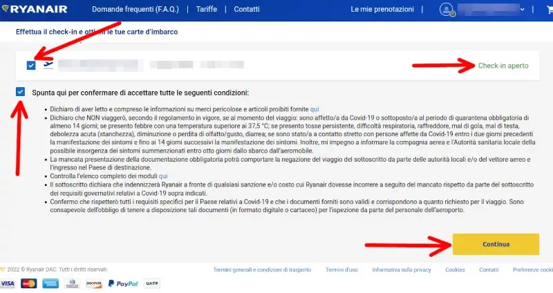 Accetta le condizioni per fare il check-in online di Ryanair
