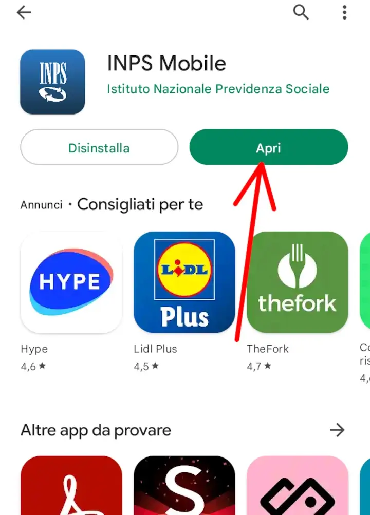 Apri inps mobile per iniziare ad usare l'applicazione