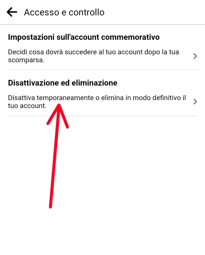 Disattivazione ed eliminazione profilo facebook