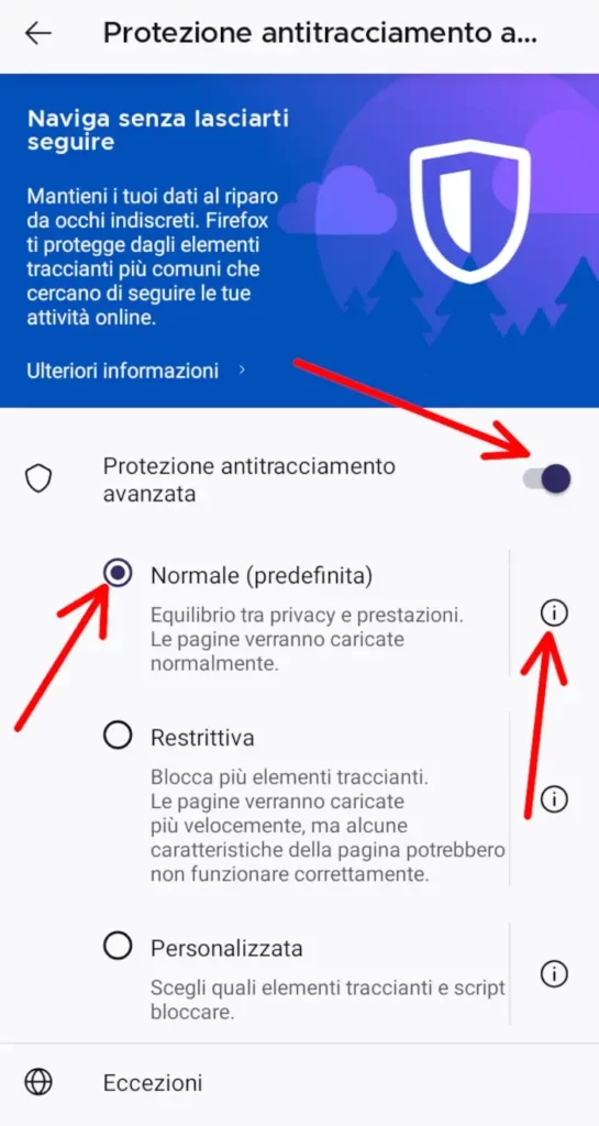 Imposta il livello di sicurezza per i tuoi cookie firefox