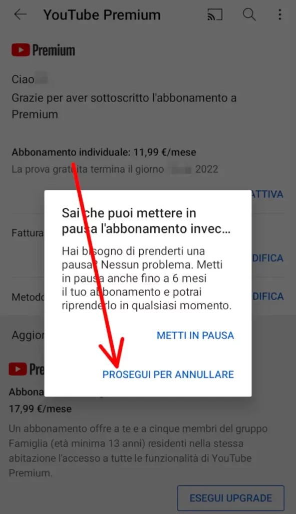 Puoi anche mettere in pausa l'iscrizione e riprenderla successivamente