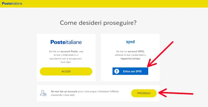 accedi con lo spid o con le credenziali posta italiane
