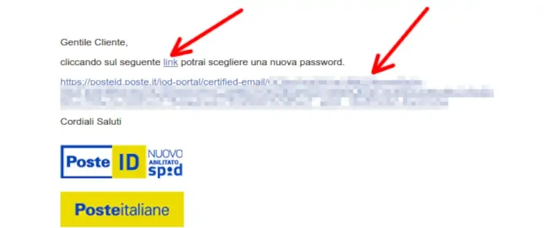 Cliccare il link contenuto nella mail ricevuta da poste italiane