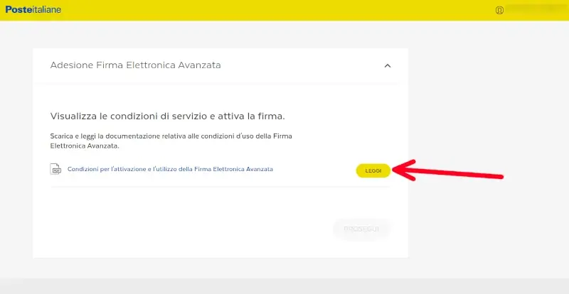 Leggi le condizioni per l'attivazione della firma elettronica
