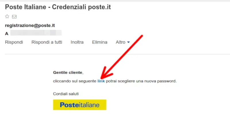 Clicca il link contenuto nella mail ricevuta dalla posta