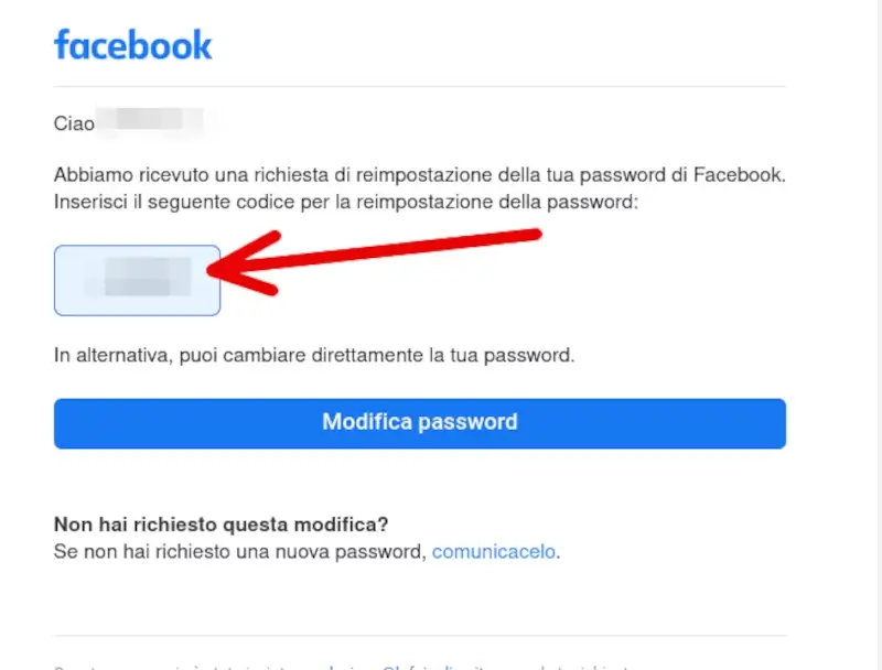 Leggi il codice di sicurezza di facebook sulla mail o sul telefono