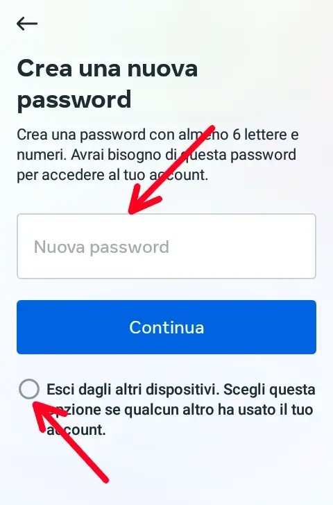 Inserisci la nuova password facebook e disconnetti gli altri dispositivi