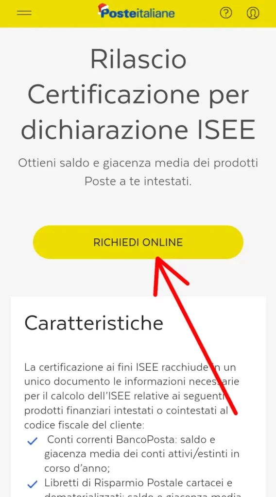 Clicca su richiedi online per scaricare la giacenza e il saldo