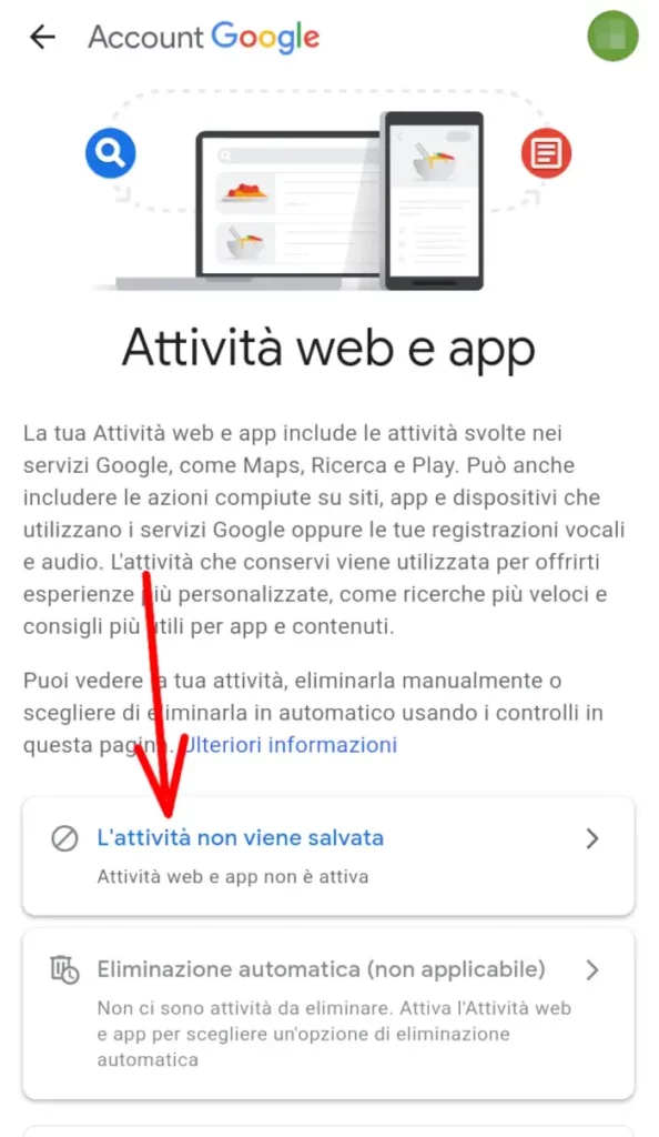 Modifica le impostazioni di salvataggio della cronologia dell'account