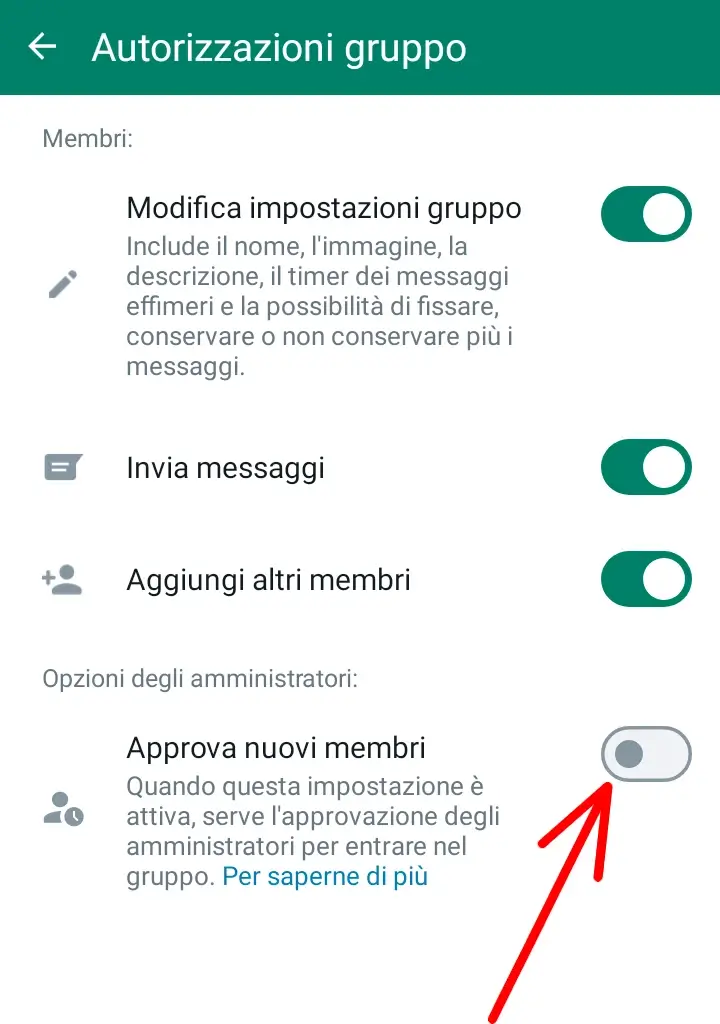 Modifica a tuo piacere le impostazioni del gruppo