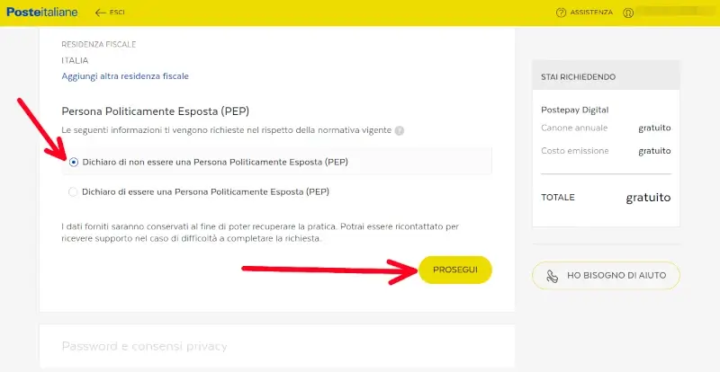 dichiara di non essere una persona esposta politicamente per ottenere la postepay