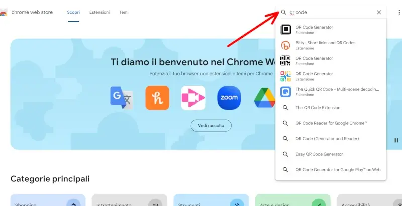 Installa un estensione per generare codice QR