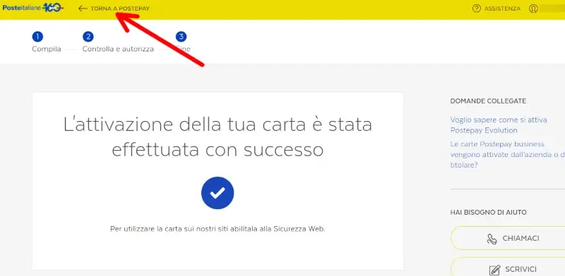 Attivata la nuova postepay torna a postepay per configurare web