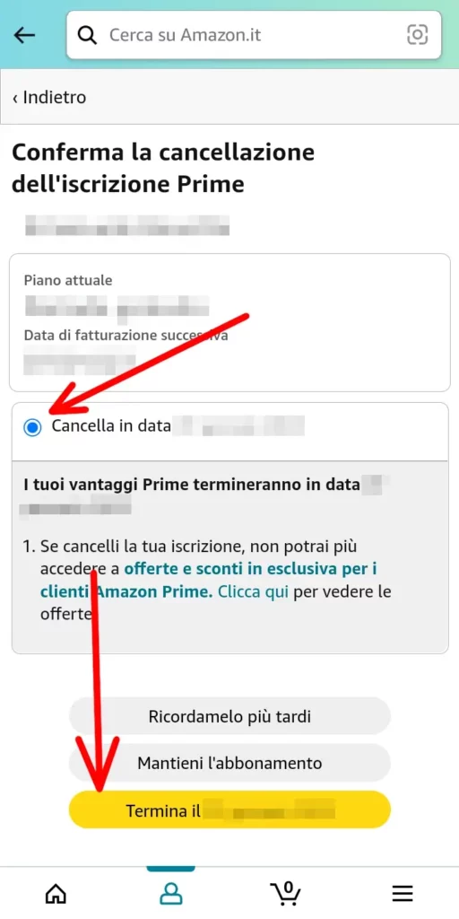 Cancella l'abbonamento e richiedi il rimborso o continua fino al termine