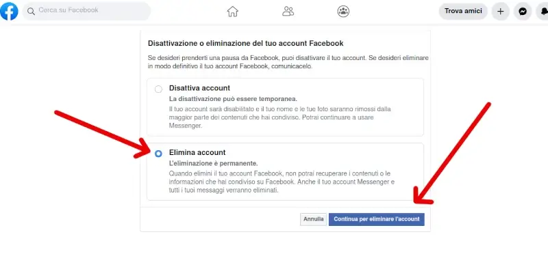 Elimina account facebook e non potrai più recuperarlo