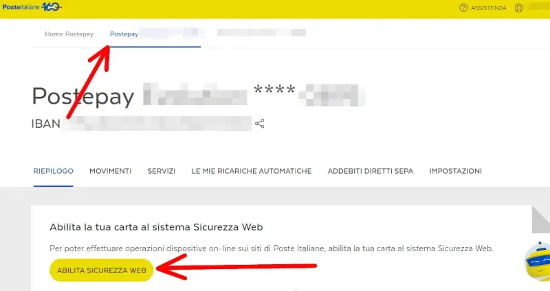 Abilita la sicurezza web della nuova postepay