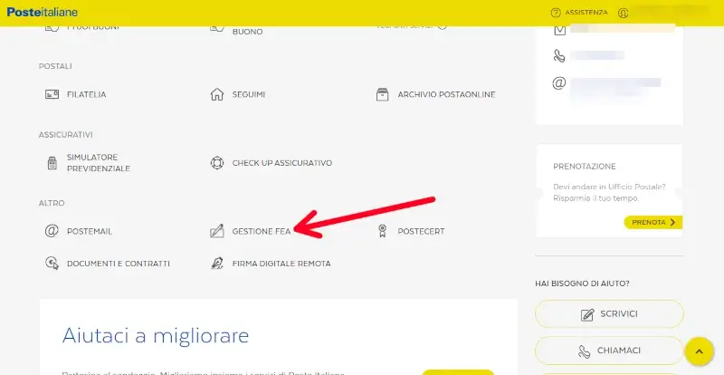 Gestione della Fea, firma elettronica, tramite il sito poste italiane poste.it