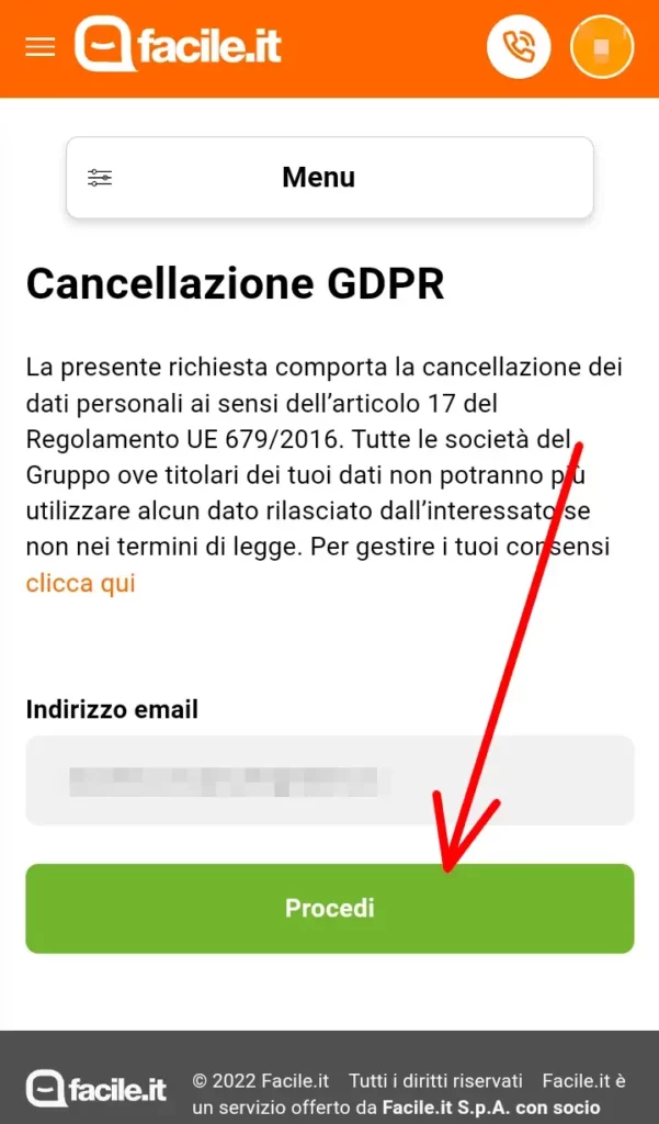 Procedi con la cancellazione dell'account facile.it