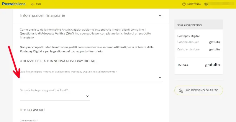 Rispondi alle domande su come utilizzerai la postepay digital