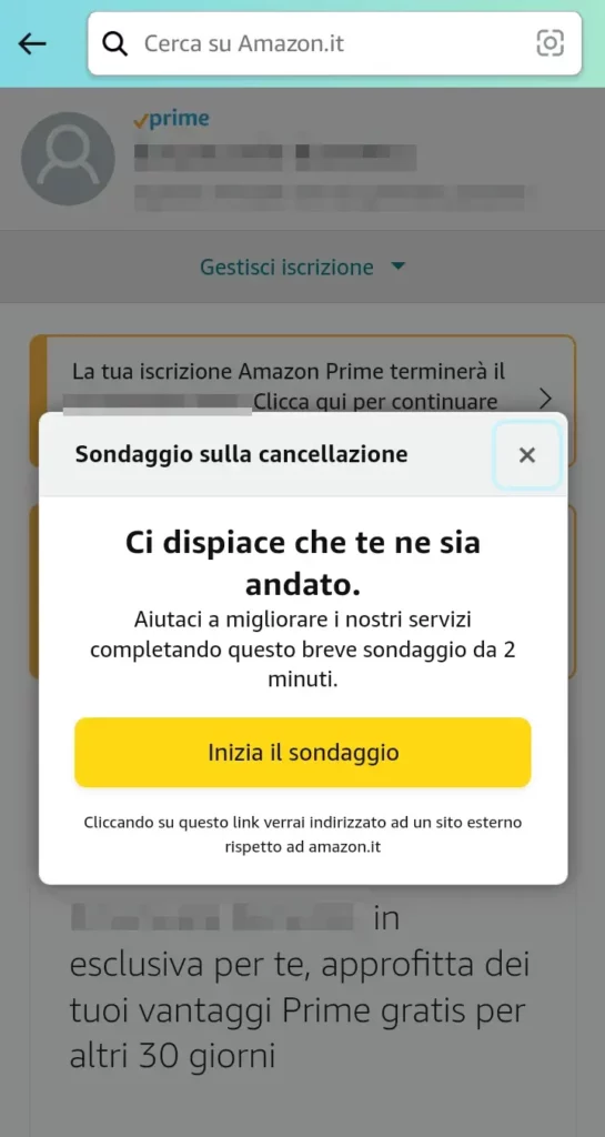 Richiesta di rimborso per periodo restante amazon prime